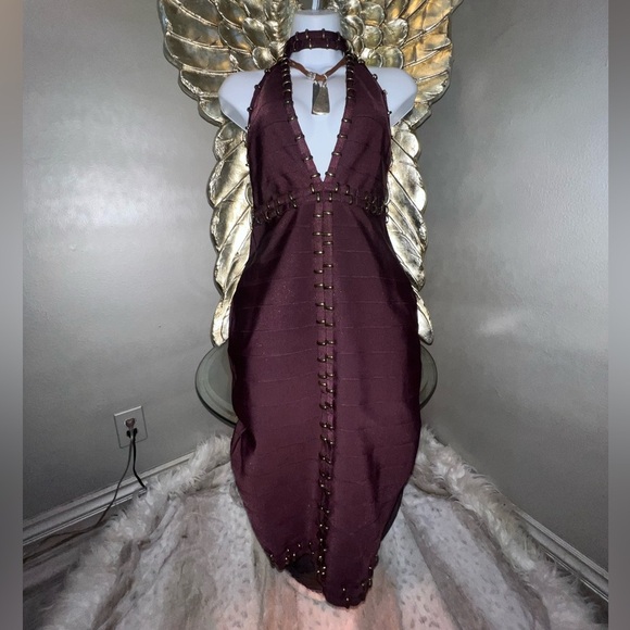 Gorgeous Akira Burgandy Bandage bodycon Dress size M - Picture 5 of 16
